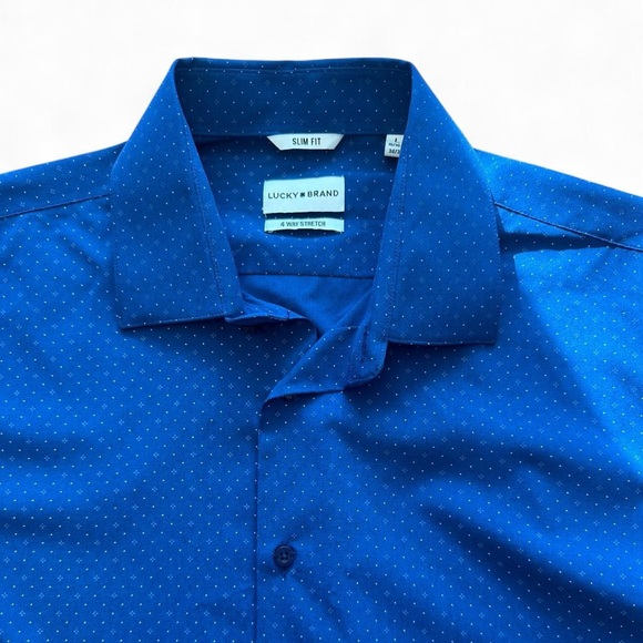 Lucky Brand Men’s NWT Blue Geometric Print Long Sleeve Button Up Shirt Large - Picture 2 of 7